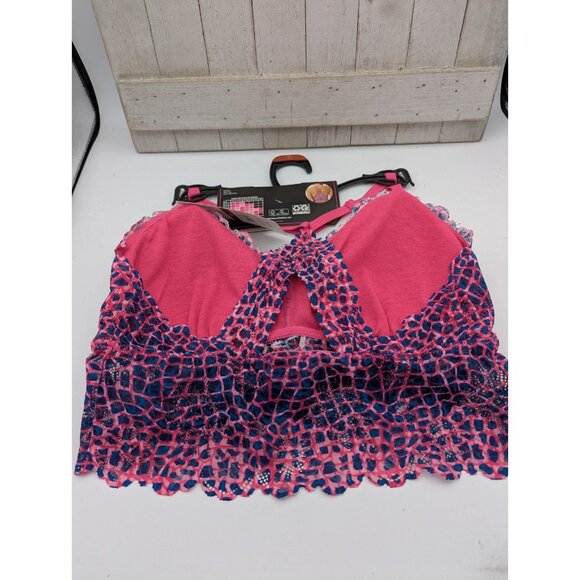No Boundaries Bralette M Medium Lace Longline Reptile Print Pink NEW - Picture 3 of 5